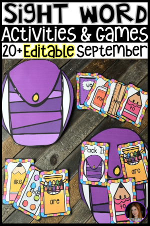 Are you looking for Back to School themed sight word activities that you can change to meet the needs of your kindergarten and/or first grade children? Then, you will love Editable Sight Words Printables, Activities and Games for September. Type in 20 sight words on one list and they will spread throughout all of the activities. 