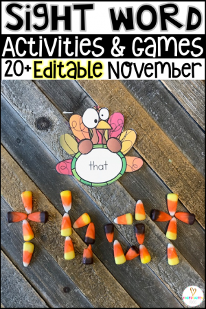 Are you looking for turkey and Thanksgiving themed editable sight word activities that you can change to meet the needs of your kindergarten or first grade students? Then, you will love Editable Sight Words Printables, Activities and Games for November.