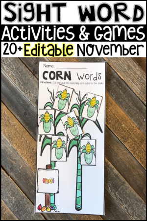 Are you looking for turkey and Thanksgiving themed editable sight word activities that you can change to meet the needs of your kindergarten or first grade students? Then, you will love Editable Sight Words Printables, Activities and Games for November.
