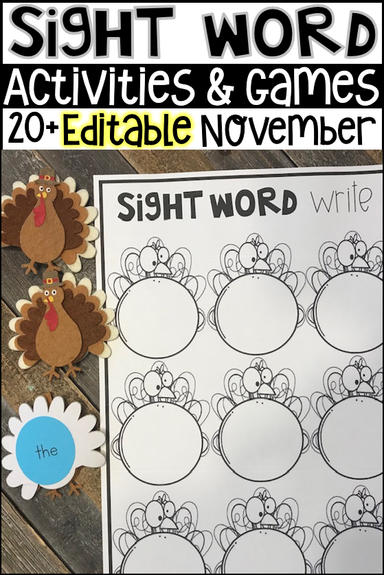 Editable Thanksgiving and Turkey Sight Word Games - Kindergarten Rocks ...