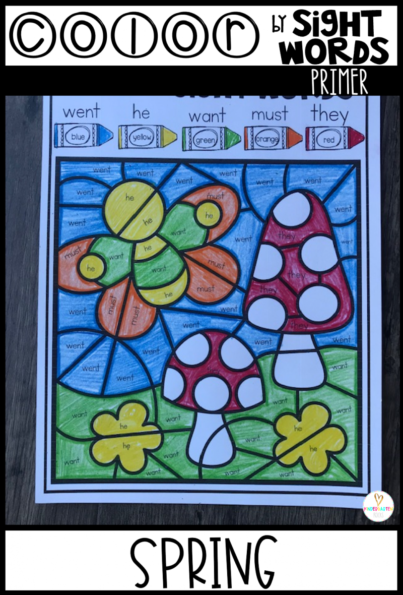 Spring Sight Word Activities Color by Sight Words Primer EDITABLE