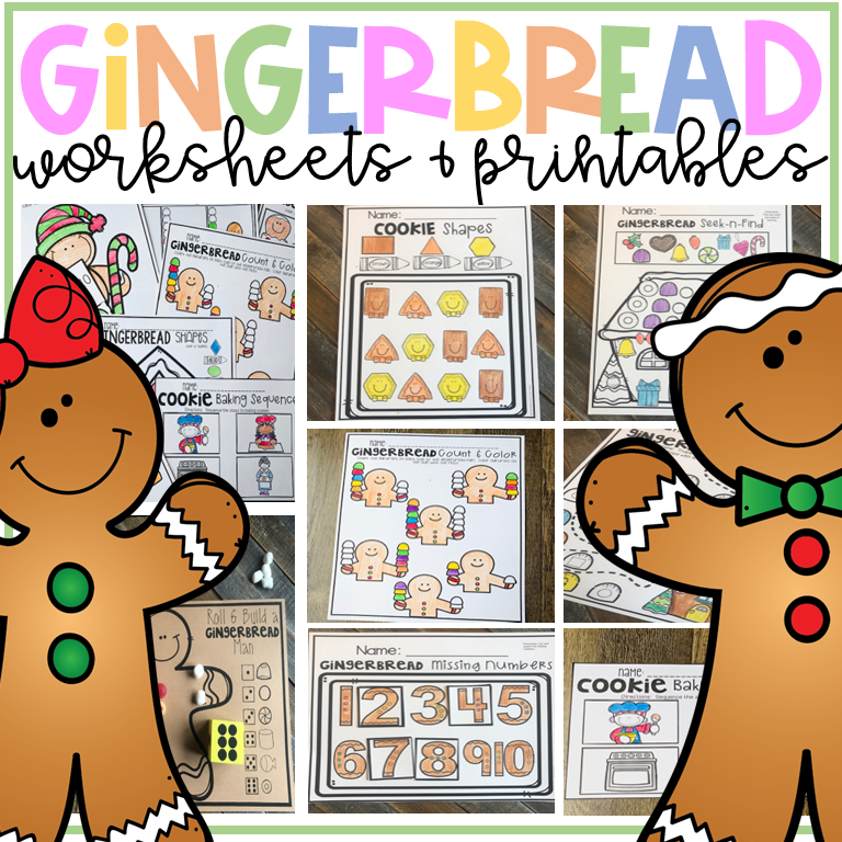 Gingerbread Math and Literacy Worksheets for Preschool