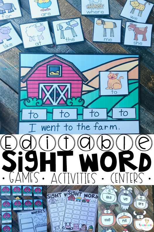 Are you looking for editable sight word games sight word activities for your kindergarten students? Then, you will love all of the hands on printables, games, activities and centers. Editable Sight Word Games is perfect for distance learning and homeschool as well.