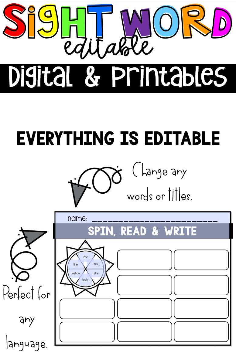 Are you looking for a fun way to practice sight words? Then you will like our Digital and Printable Sight Words Editable Printables and Digital Activities.