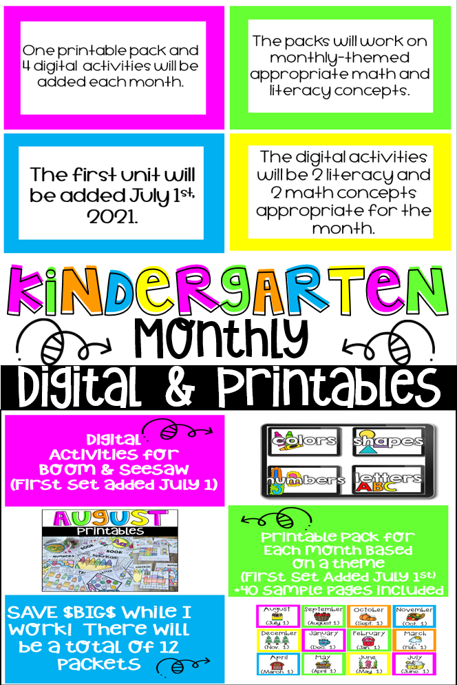 Are you looking for Kindergarten appropriate monthly themed activities for your distance learning classroom? Then, you will love our Digital & Printable Bundle.