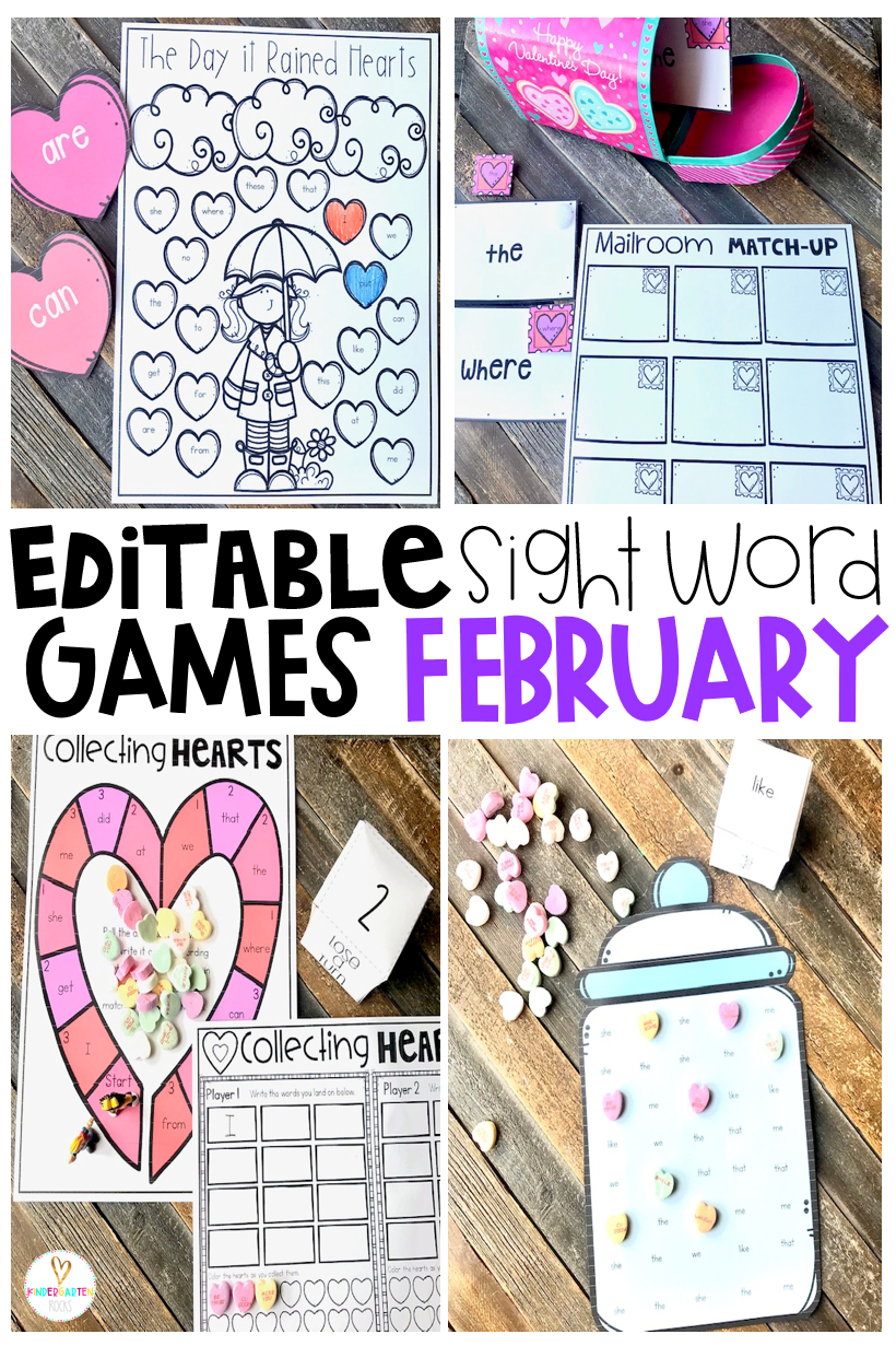 Are you looking for sight word games and activities to use in your kindergarten classroom? Then, you will love Editable Sight Word Games for February.