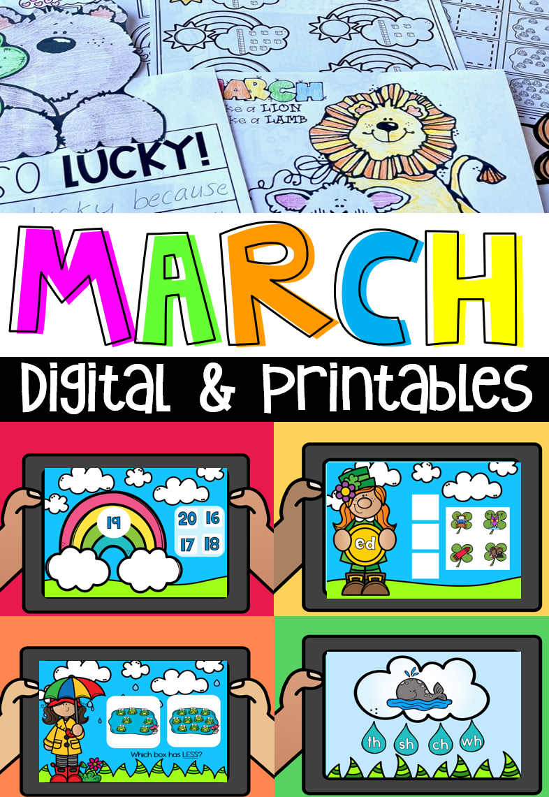 Are you looking for math and literacy worksheets for the month of March?  Then you will love March Math and Literacy Worksheets and Digital Files.