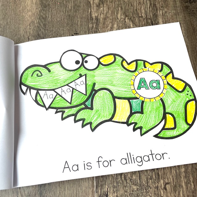 Hands on Alphabet Crafts and Alphabet book to practice letter identification and reading simple sentences.