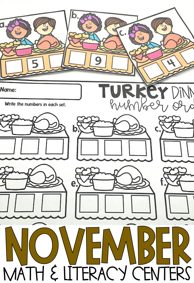 Turkey Dinner Number Order is included in November Math and Literacy Thanksgiving Centers.