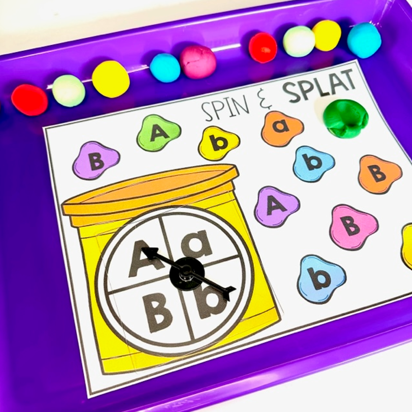 Are you looking for hands on back to school math and literacy centers for preschool and kindergarten? Then you will love this Spin and Splat activity..