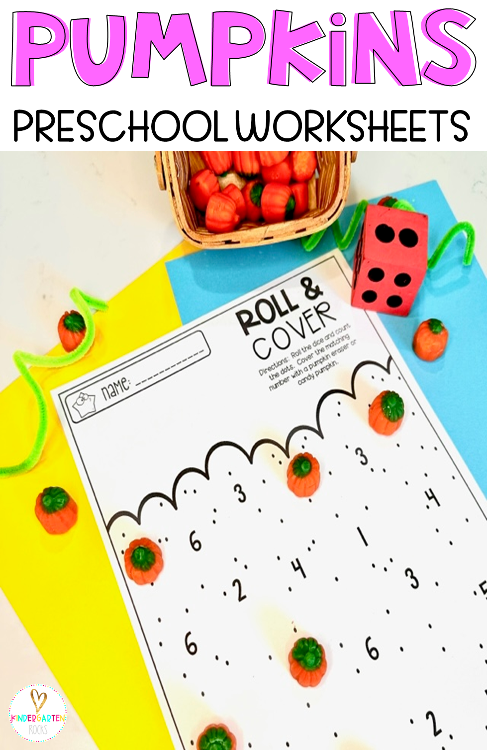 Pumpkin Math and Literacy Worksheets and Printables for Preschool is perfect for your preschool classroom. The boys and girls will roll the dice, count the dots and cover the number using a sticker or pumpkin candy..